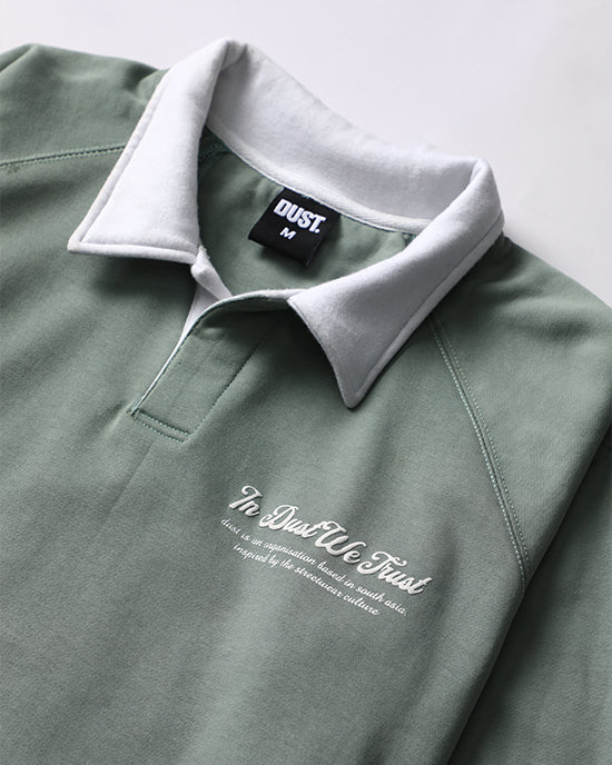 Classic Moss Green Rugby-Style Pullover Sweater