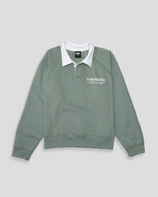 Classic Moss Green Rugby-Style Pullover Sweater