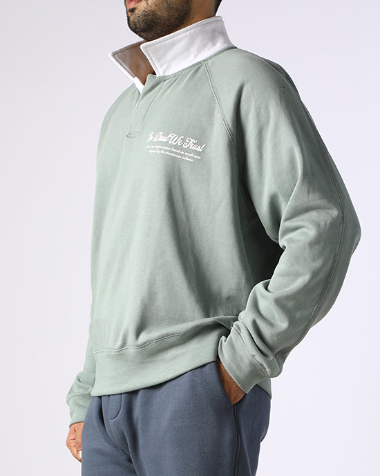 Classic Moss Green Rugby-Style Pullover Sweater