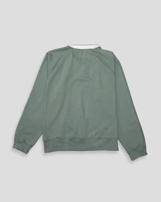 Classic Moss Green Rugby-Style Pullover Sweater